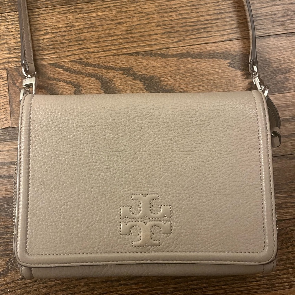 Tory Burch Taupe Leather Crossbody Bag
